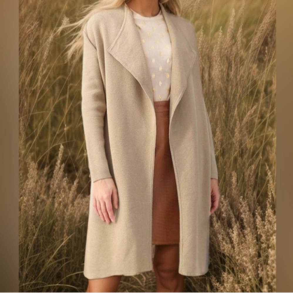 NWT Chicwish Classy Open Front Thick Knit Coat in Light Tan PTP 18"-29